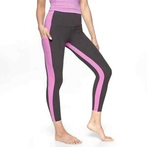 Athleta 'Yin' Gray & Purple Colorblock 7/8 Length Stash Pocket‎ Leggings 2XS